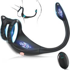 SuperLove Dual Vibrating Cock Ring Anal Lock & Prostate Massager with Remote Black - svart
