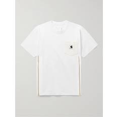 Sacai - Carhartt WIP Zip-Detailed Logo-Appliquéd Canvas-Trimmed Cotton-Jersey T-Shirt - Men - White - 4