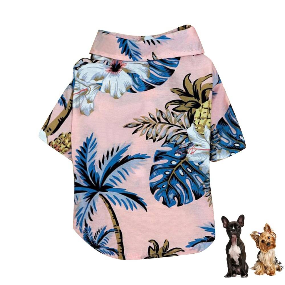 Hundskjortor kläder sommar strandkläder väst husdjurskläder blommig t-shirt för liten stor hund chihuahua - 03 / L