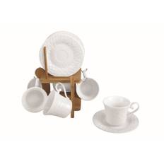 Dele kaffekopsæt Home ESPRIT Hvid Bambus Porcelæn 90 ml