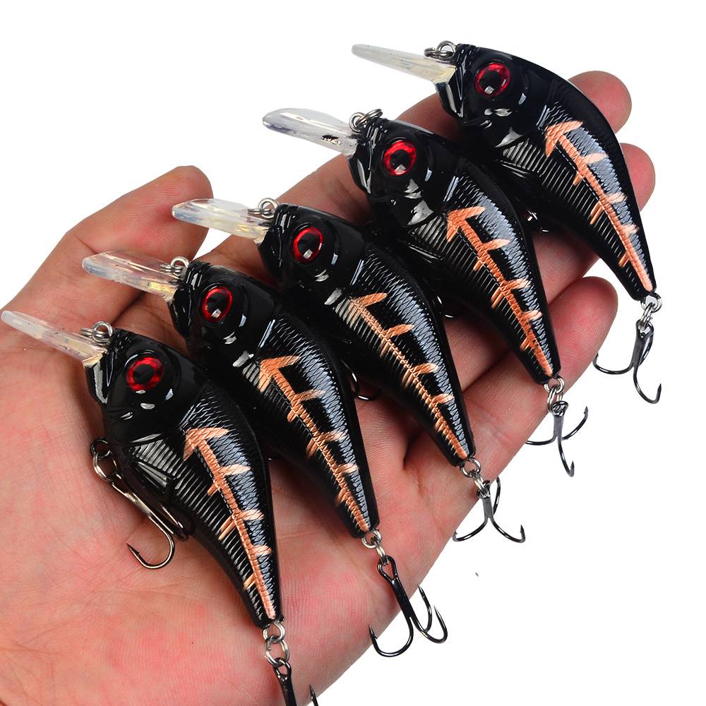 5pcs Black Chubby Bait Fishing Freshwater