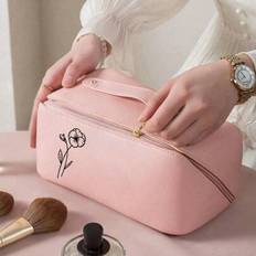 Customized Flower Element Painting Personalized Text Makeup Bag Exclusively For You, Portable PU Waterproof Large Capacity Makeup Bag, Customized Brid - Multicolor