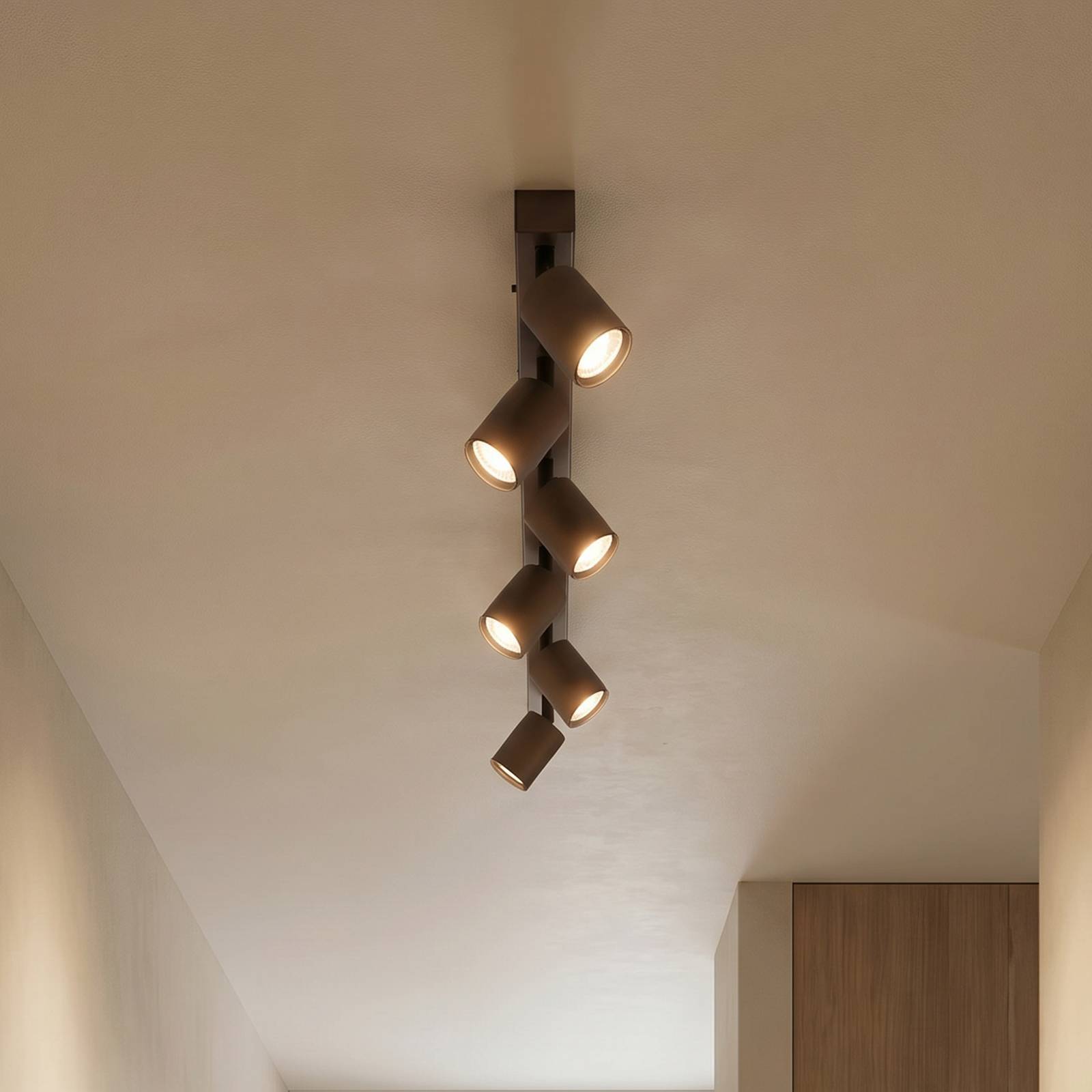 Takspotlight Top, justerbar, brun, 6 lampor linjär Top TK Lighting, dimbar, Brun / rost, Vardagsrum / matsal, Metall, Modern, Spotlight