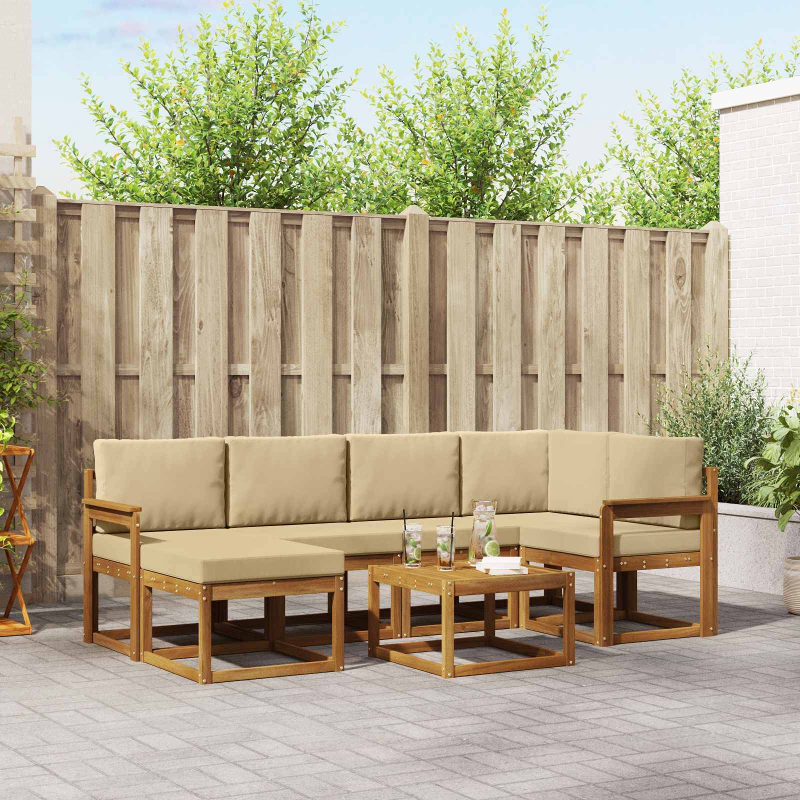 vidaXL Utomhussoffset med kudde 7 pcs Naturlig och Beige