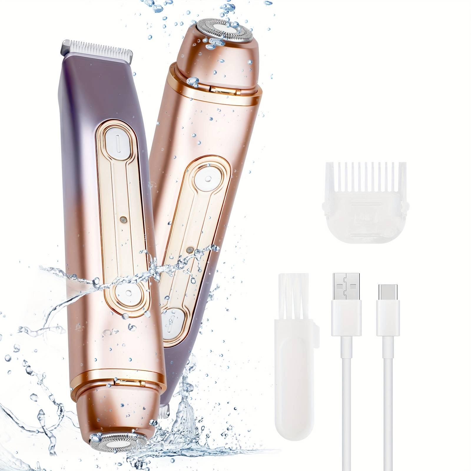 TEMU 2-in-1 Women's Electric Shaver Dual Head Bikini Trimmer For Women Wet And Dry Use Body Hair Trimmer And Facial Hair Remover For Bikini Underarm Leg Arm Body Face, (gradient Color)