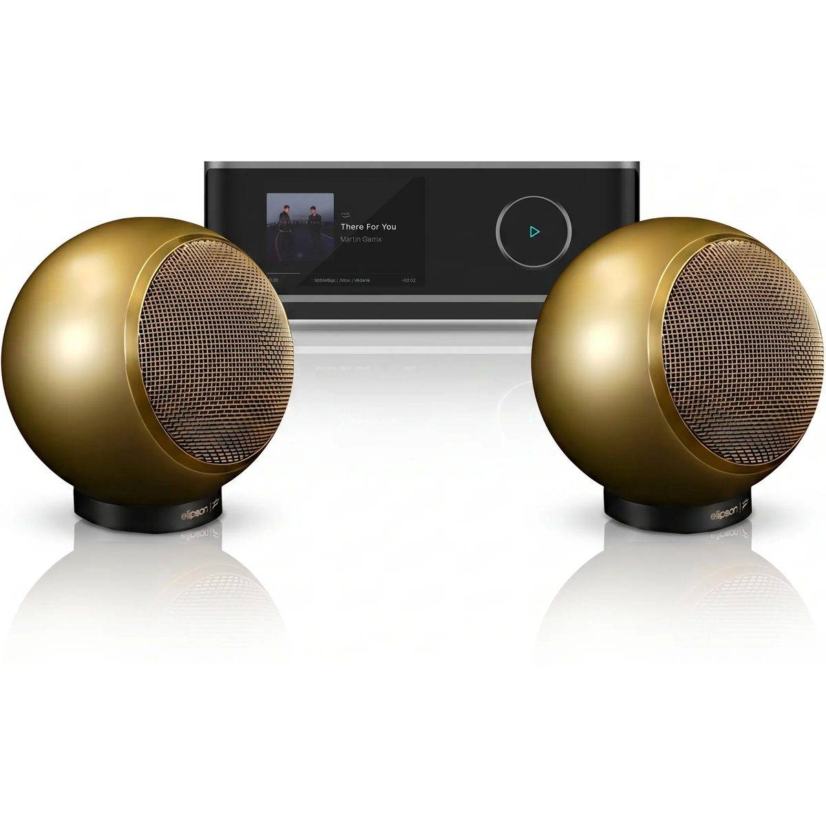 WiiM + Elipson Planet M guld + Amp Ultra space grå.