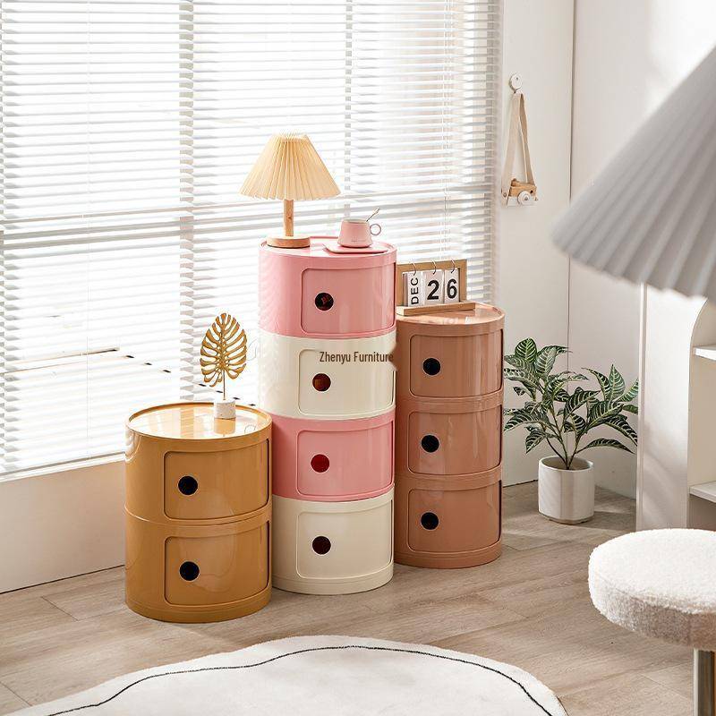 Nordic Modern Minimalist White Round Small Bedside Table - Creative Mini Simple Plastic Side Cabinet