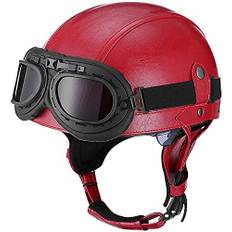 CFZWJ Vintage läder motorcykel glasögon halvhjälmar motorcykel cykel cruiser scooter touring hjälm DOT godkänd cruiser moped chopper jet scooter ATV hjälmar