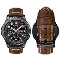 MroTech Läderrem kompatibel med Samsung Galaxy Watch 46mm/Watch 3 45mm/Gear S3 Frontier/Classic Armband Reservdelar för Huawei Watch GT 46mm/GT 2/GT2 Pro/GT 2e/GT3 46mm Band 22mm-brun jord