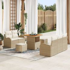 8-delad Trädgårdsoffset med Kuddar Beige Poly Rattan Akacia