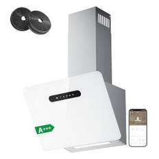 Ciarra Fläktkåpa 60 cm 650 m³/h - klass A+++ - Ansluten WiFi APP - lutande köksfläkt - 3 hastigheter - kolfilter ingår - evakuering eller återvinning - vit - CBCW6736K