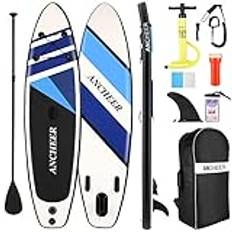 Ancheer Uppblåsbart ställ upp paddle board med kompletta SUP-tillbehör, ryggsäck, lina, justerbar paddel och handpump, golvfena, vattentät väska, reparationssats, havsblå, 305 x 76 x 15 cm