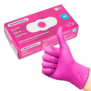 Engangshandsker af nitri, størrelse M, magenta, 100 stk, MEDISTERILL
