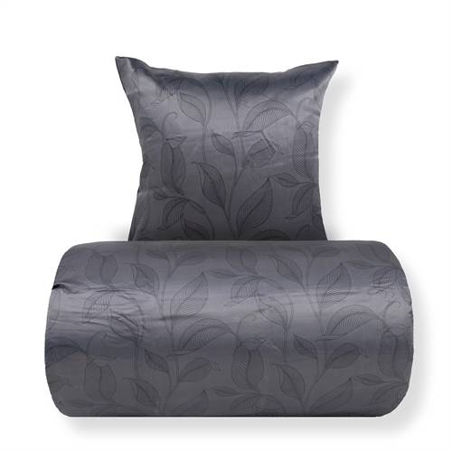 Påslakanset 140x220 cm - satin - svart bladtryck