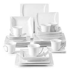 Malacasa porslin, Carina Series, 30 delar, servis i elfenbensvitt, komplett med 6 x kaffekoppar, 6 x fat, 6 x desserttallrikar, 6 x djupa tallrikar och 6 x middagstallrikar, servis för sex personer