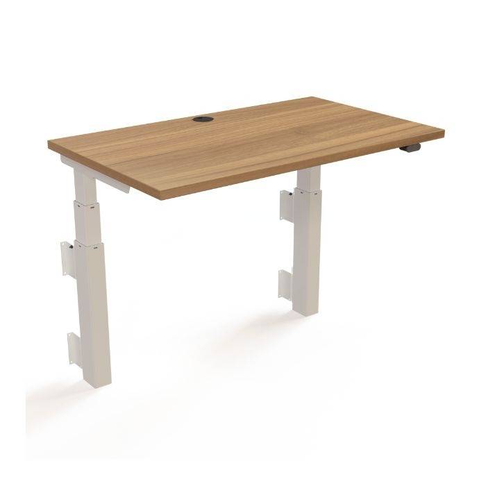 Conset 501-39 Væghængt hæve/sænkebord, valnød bordplade 100 x 60 cm, 2 hvide søjler / hvidt stel