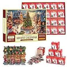 Adventskalender 2024 Julpussel,Adventskalender Pussel Julkalender 2024,24 Dagars Julpussel Nedräkningskalender,Jul Nedräkningskalender Pussel för Barn Vuxna Rolig Julspelspresent Väggdekoration