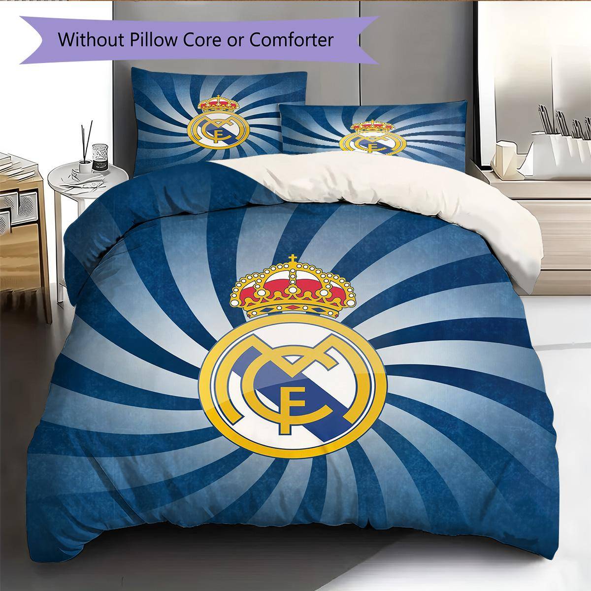 Real Madrid C.F.  Mönstrat Sängkläder Täcke Set Heminredning Gåva (1 * påslakan + 2 * örngott utan kärna)
