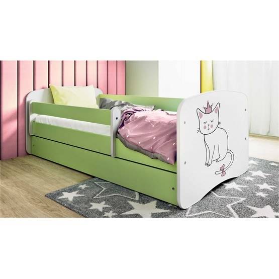 Kocot Kids Barnsäng - Babydreams Grön Med Låda - Katt 140x70 Cm