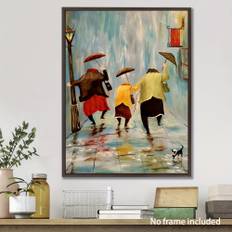 TEMU Canvas Wall Art - Rainy Day Walk With Umbrellas - Oil Painting Style Fresco, People Theme, Unframed Home & Office Decor - 12x16 Inch, 1 Pc