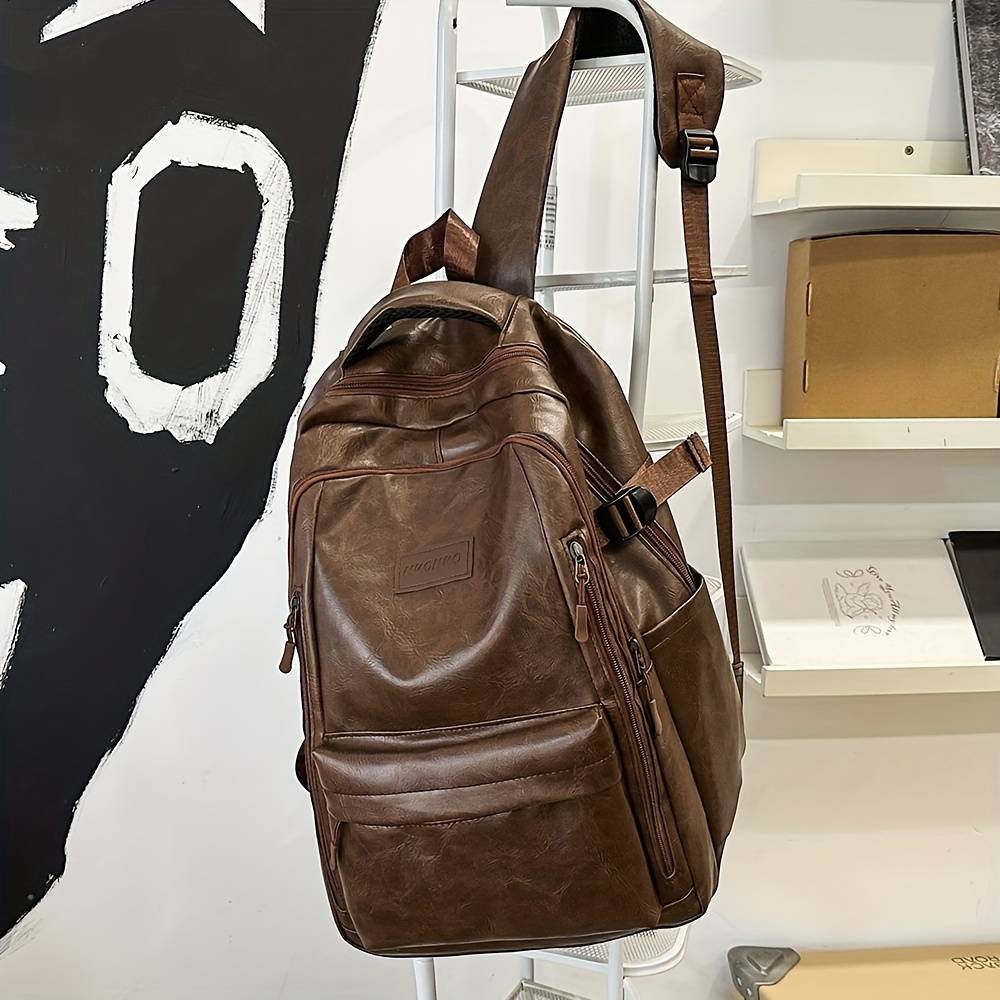 Trendy Cool Pu Texture Backpack, Men's Preppy Style Backpack, Outdoor Commuting And Short-distance Travel Large Capacity Backpack For Women
