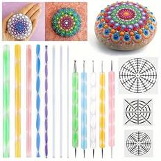 TEMU Mandala Dotting Tools Kits For Painting Pottery Acrylic Rods Sculpture Stencil Pen&stencil&paint Tray&brushes