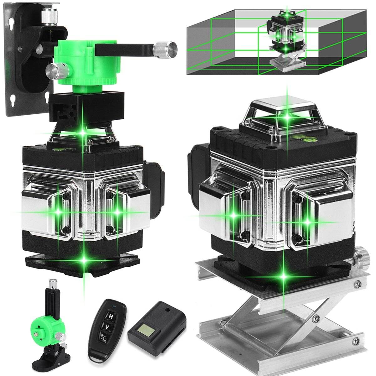 16 Line 360° Horisontell Vertikal Kors 4D Grön Ljus Laser Nivå Självnivellerande Mätning Superkraftig Laserstråle