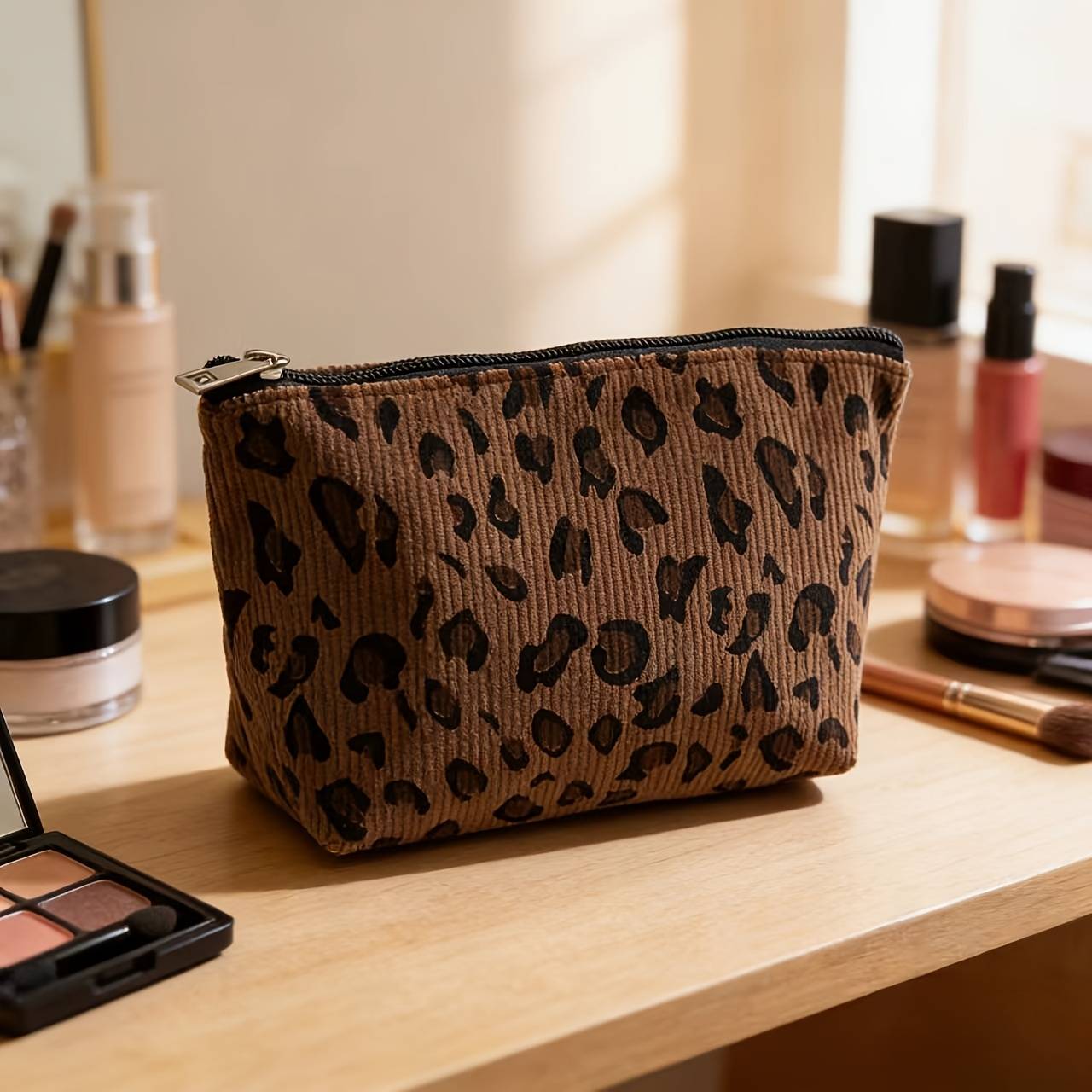 1pc Women's Travel Makeup Bag Organizer. Trendy Leopard Print Storage Product, Multifunctional Portable Cosmetic Pouch, Makeup Storage Bag, Travel Essential Makeup Bag, Large Capacity
