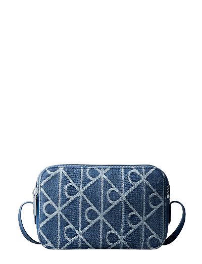 Calvin Klein EMBLEM AOP DENIM CAMERA BAG - Crossbody Bags - DENIM JQD MEDIUM WASH / blue