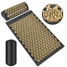 Svart och guld lotus design akupressur hälsoset – högkvalitativ akupressurmatta och kuddeset för naturlig avkoppling och smärtlindring
