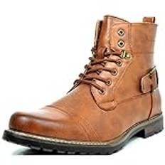 ZXSXDSAX Läderskor för män Business Oxford Boots Men's Round Toe Boots Casual Cowboy Shoes Men's Leather Boots Motorcycle Boots(Color:Bruin,Size:10.5 US)