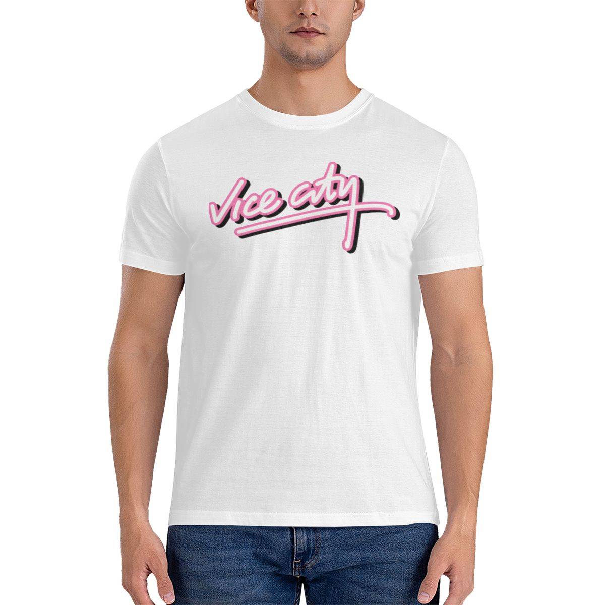 Gta Vice City Smal Passform T-shirt Nisch Enkelhet Ribbad Krage Skjorta cm gray