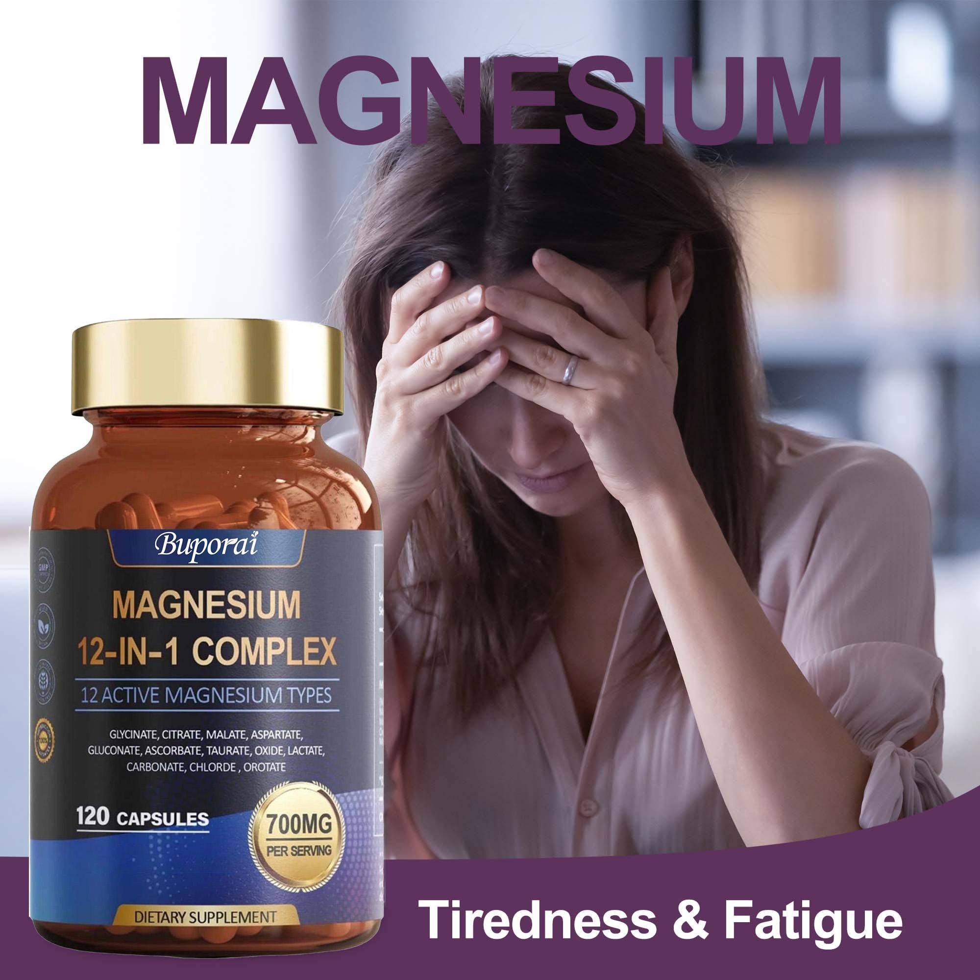 Magnesium 12-i-1 Komplett - för Kvinnor & Män – Stöd för Muskler, Nerver & Sömn