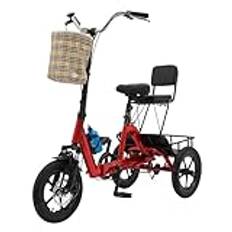 UESUENYENS 14 tums trehjuling för vuxna, 1-växlad vikbar trehjuling, 3-hjuls vikbar trehjuling med fram och bak, 3 hjul vuxen cykel med avtagbar för resor, cykling, shopping (röd)