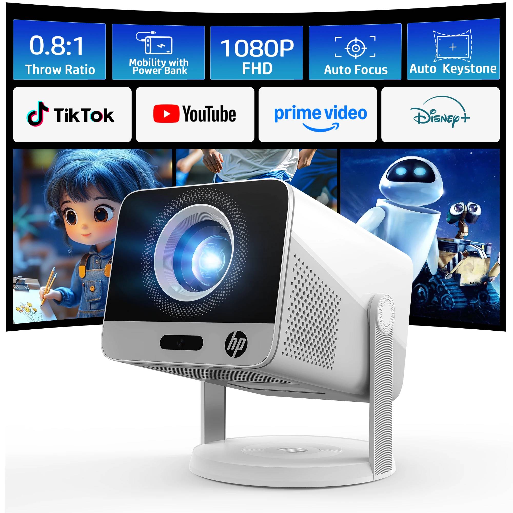 HP M425 Projector Native FHD 1080P Home Theater Beamer with 200 ISO LM, 4K Decoding, Android 14 OS, Dual Wi-Fi 6, Bluetooth 5.4