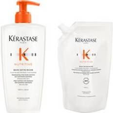 K&#xE9;rastase Nutritive Bain Satin Riche Refillable Shampoo and Refill Pouch Duo for Fine to Medium Dry Hair with Niacinamide 500ml