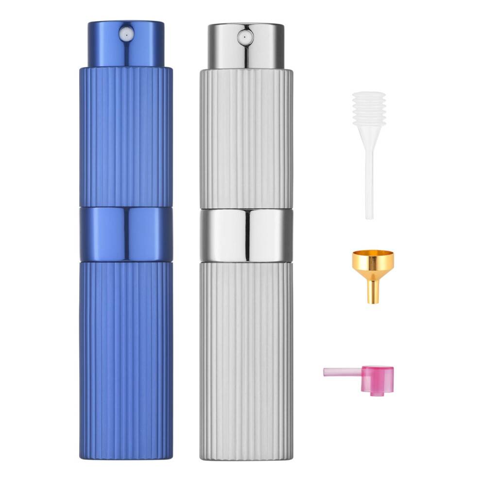 Tekson 2PCS 8ml Refillable Rejse Parfume Atomizer, Mini Cologne Spray Flaske, Bærbar Sprayer (Blå & Sølv)
