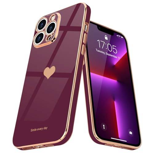 Teageo Kompatibel med iPhone 13 Pro-fodral, sött hjärta flicka mobiltelefonfodral lyxig galvaniserad mjuk TPU kameraskydd, reptåligt, stötsäkert stötdämpande skyddsfodral för iPhone 13 Pro,