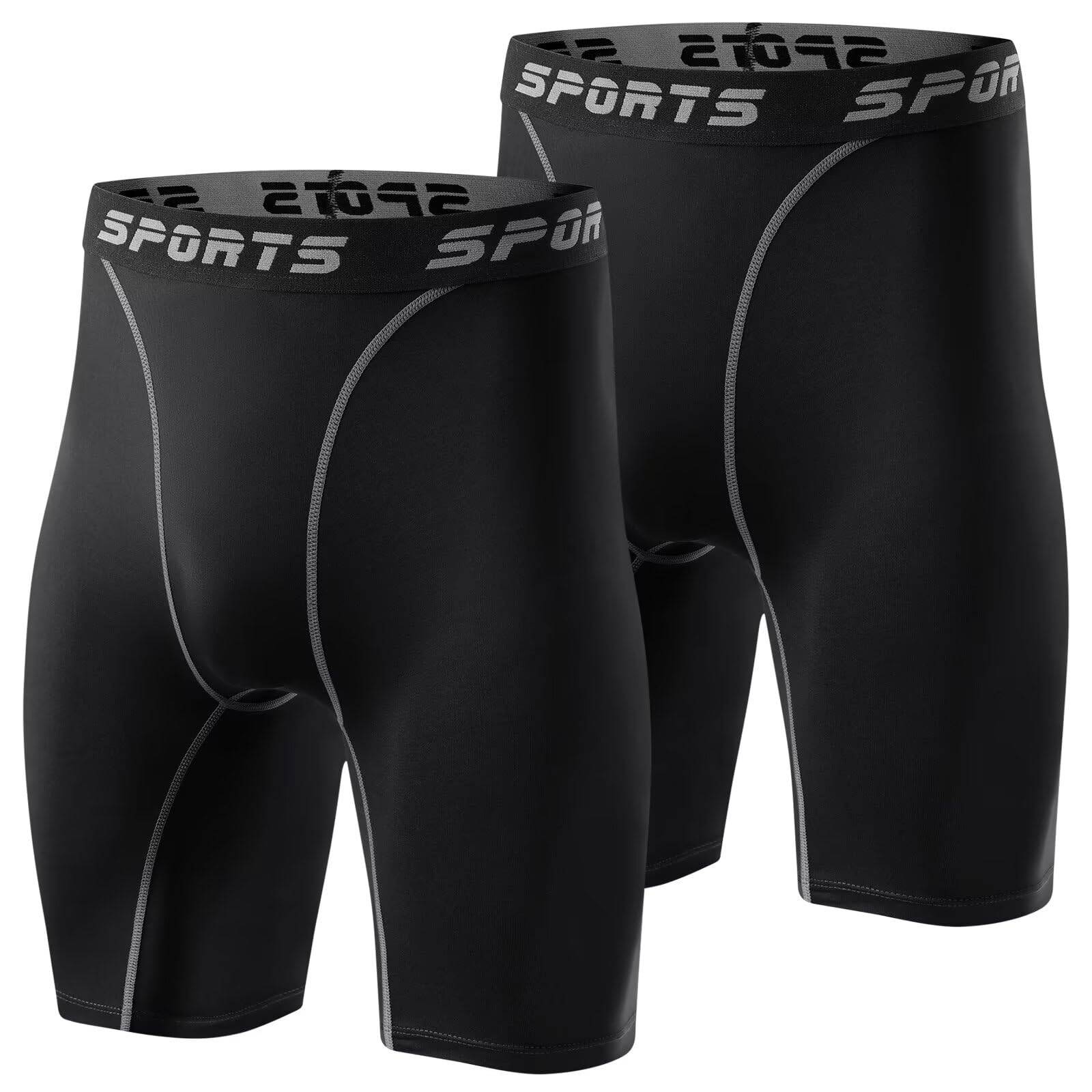 sillictor Compression Shorts Men's Short Sports Leggings Spats Tights [UV Protection + Sweat Absorbent Quick Drying] Half Length 3325 Black 2 Pieces L