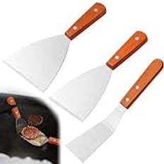 Grillspatel i rostfritt stål, 3 stycken grillspatlar i rostfritt stål med trähandtag, spatelset stekspade hamburgare vändbar grillspatel stekspade grillbestick set grillspade grilltillbehör pizzaspade