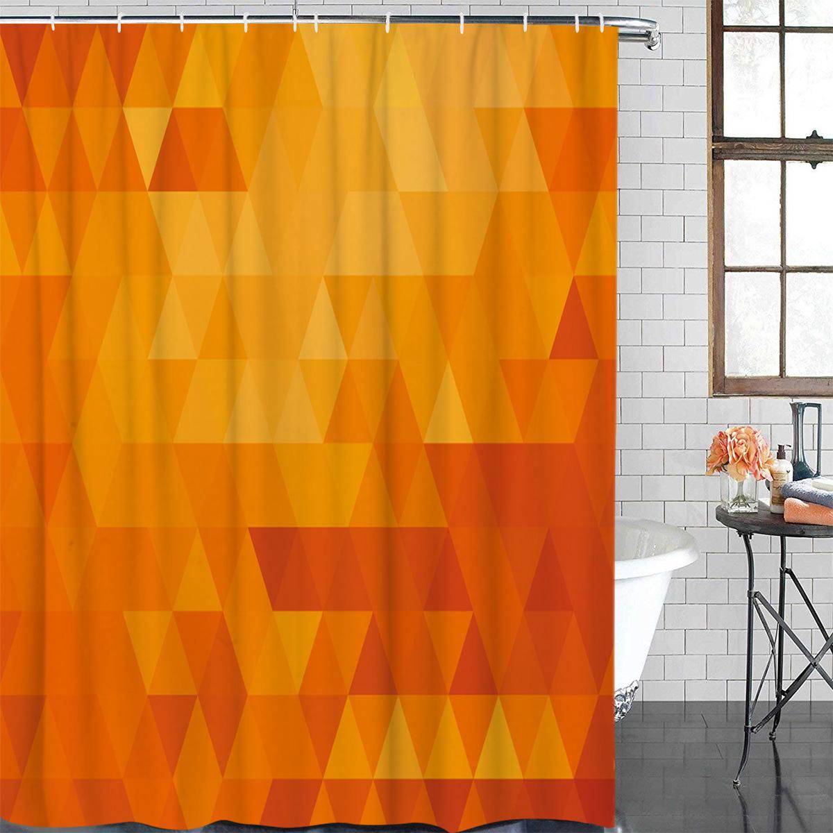 Orange Triangel Geometri Orange Vattentät Badrumsdekoration Duschdraperi Med Krok Badkarsdraperier Badrumstillbehör