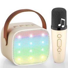 Kinder Karaoke Maschine, Neueste Karaoke Mikrofon Kinder, Geschenke für Mädchen Jungs,Mini Bluetooth Lautsprecher Geschenk Mädchen Stimmverzerrer-Spielzeug Spielzeug für 3 4 5 6 7 8 9 10+(Beige)