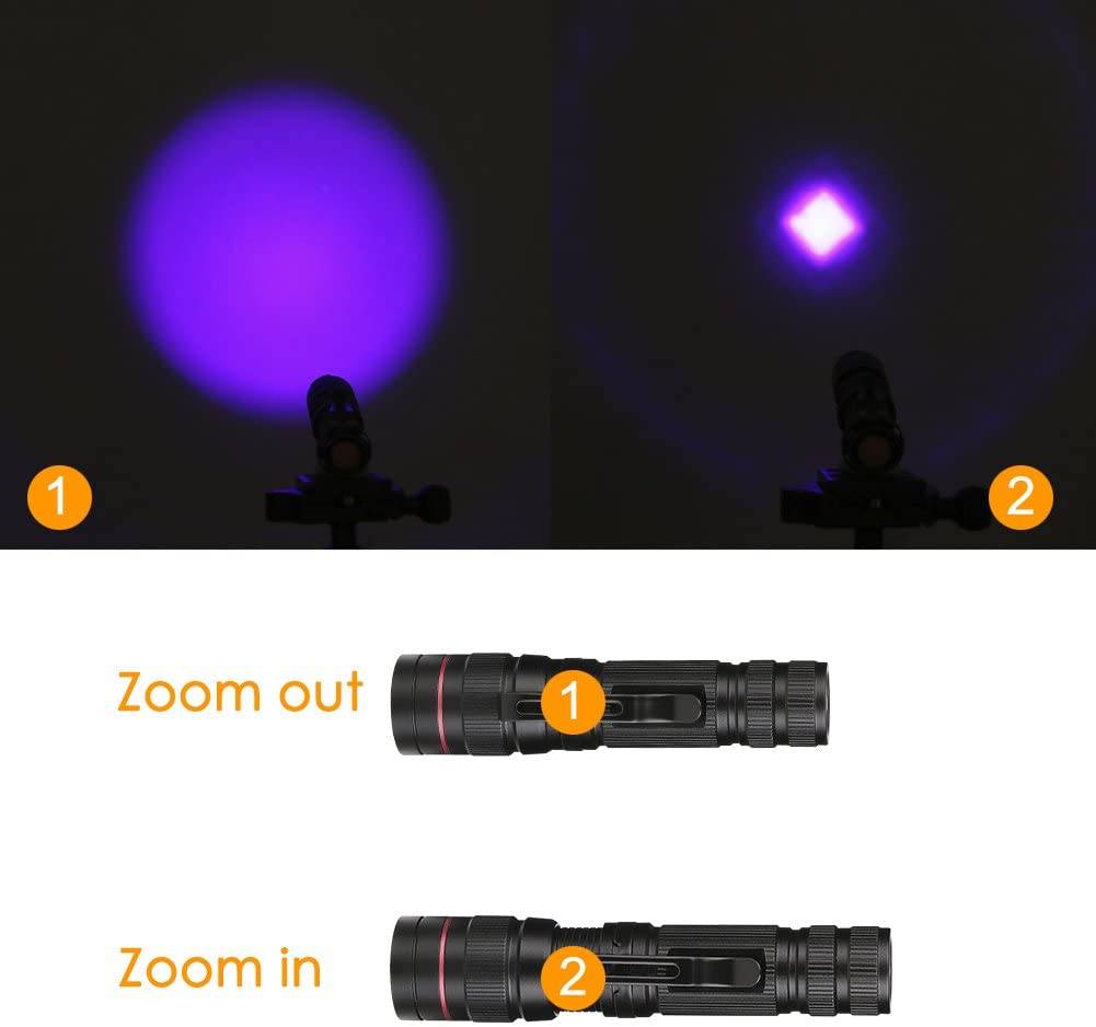 UV lygte LED - Batteridrevet 395 nm - 3x lysfunktioner