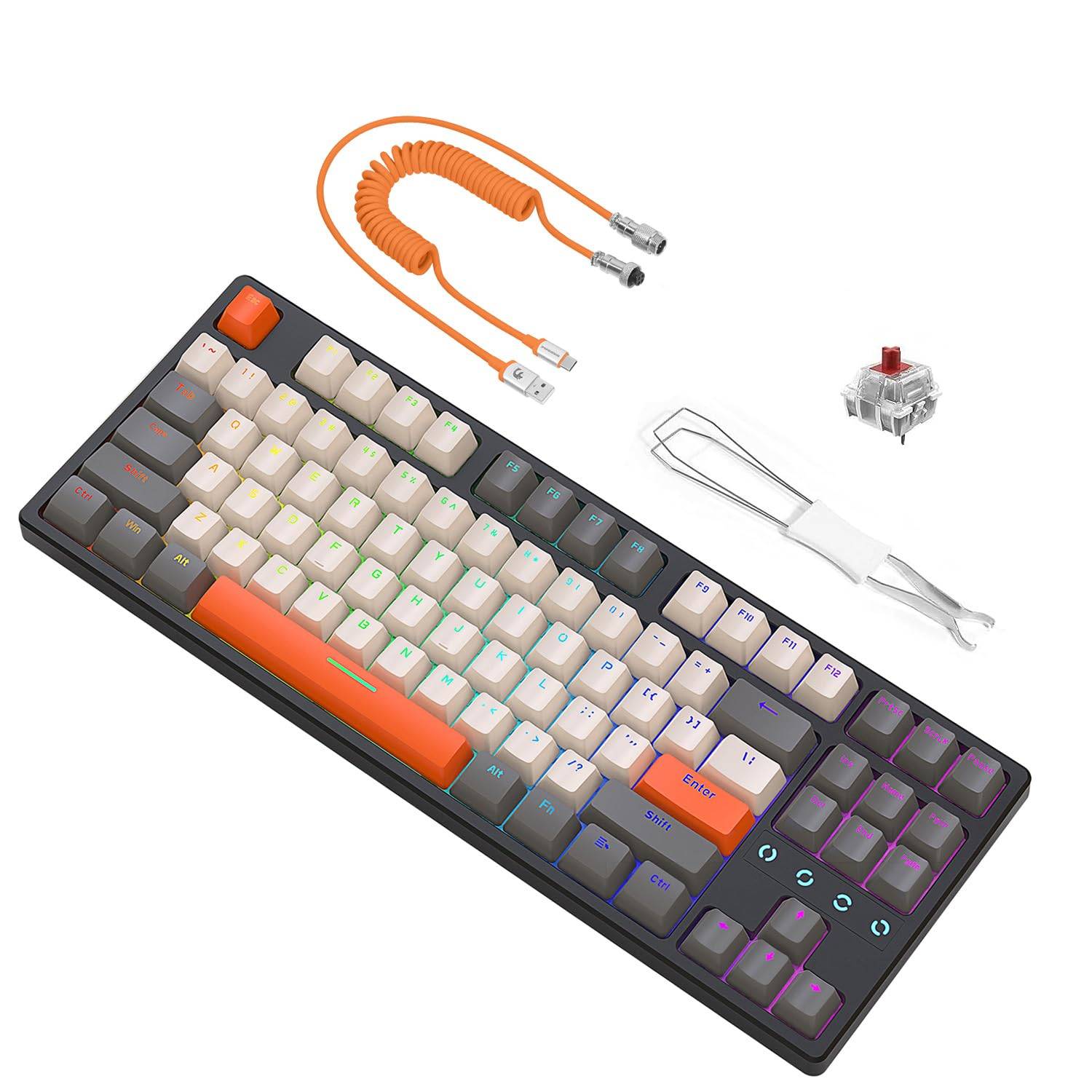 MAMBASNAKE K87 Mechanical Keyboard Keyboard Coil Cable 87 Keys Compact Wired Cable Detachable Custom Coil Cable Tenkeyless Hot Swap EVA Sound grå färg