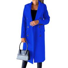 Vinterjacka dam Dubbelknäppt mellanlång trenchcoat Notch Lapel Ullblandning Varma ytterkläder Lång Trench Casual Coat