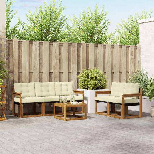 Utomhussoffset med kudde 6 pcs Naturlig och Grädde