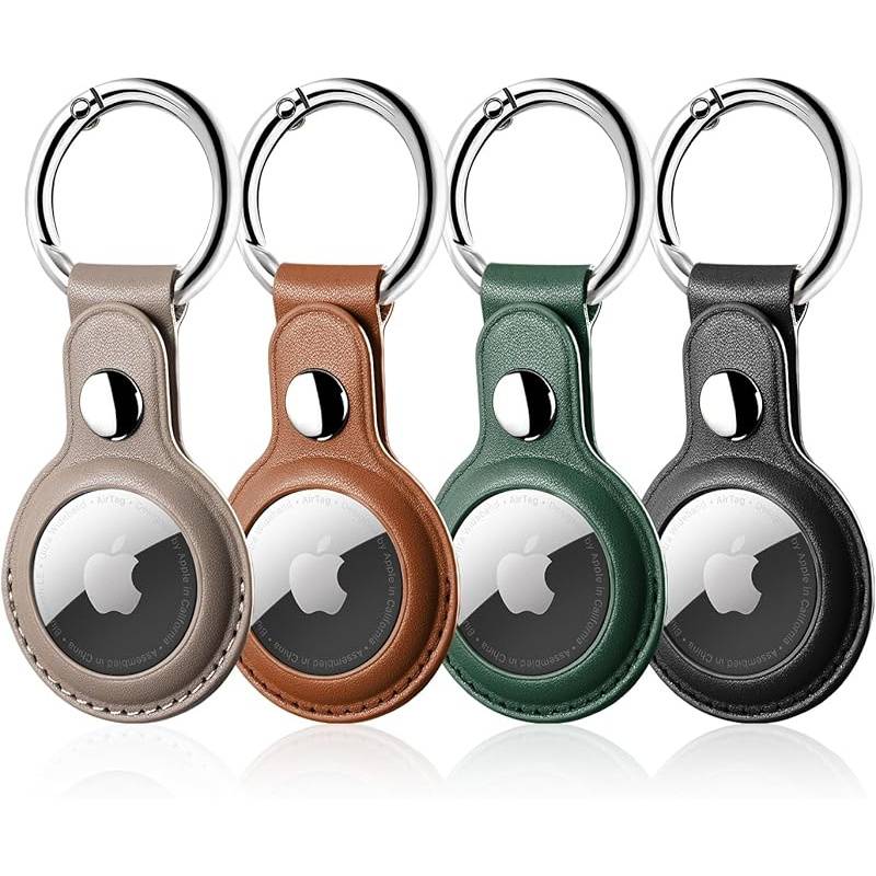 TEMU 4 Pack Compatible For Airtag Leather Case With Keychain - Anti-scratch Leather Cover, Gps Holder For Keys, Bags, Wallet, Item Finder (airtag Not Included) - Durable & Stylish Accessory
