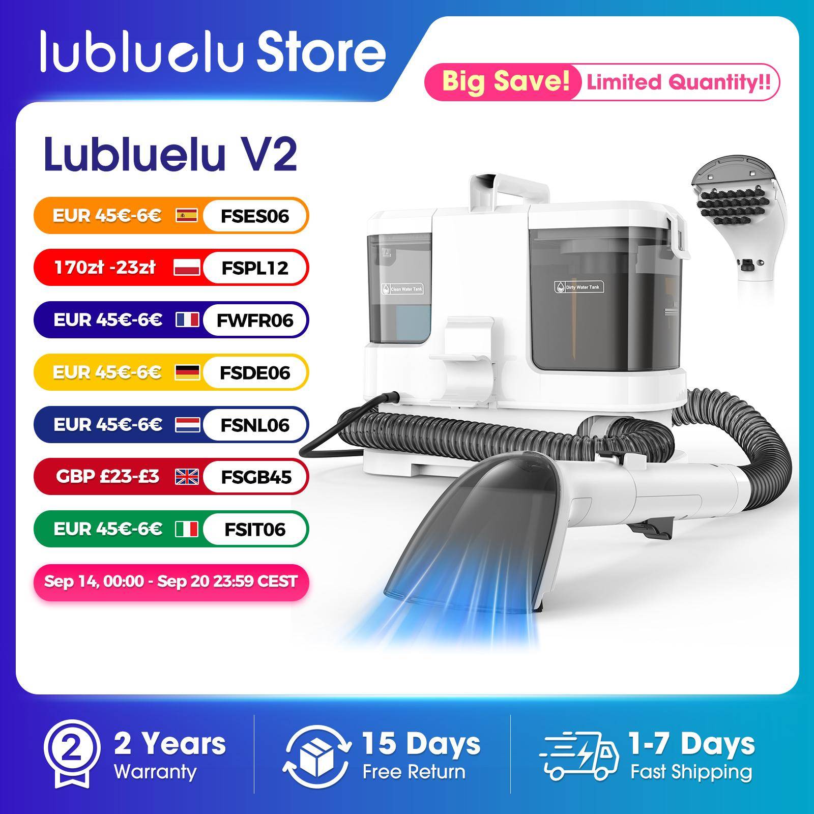 Lubluelu V2 16KPa Portable Carpet Cleaner Machine 600W Upholstery Cleaner Pet Special Stain Cleaner Powerful for Sofa Car Seat vit