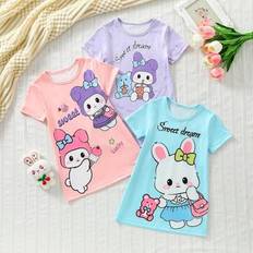Baby flicka söt tecknad kanin Print nattlinne set - Multifärgad (9-12M,12-18M,18-24M,2-3Y)