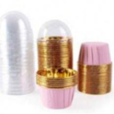 Folie Cupcake Liner Värmebeständiga Aluminium Kakformar Runda Bakformar Med Lock Kök Bröllop Födelsedagsfest Leverans - Rosa